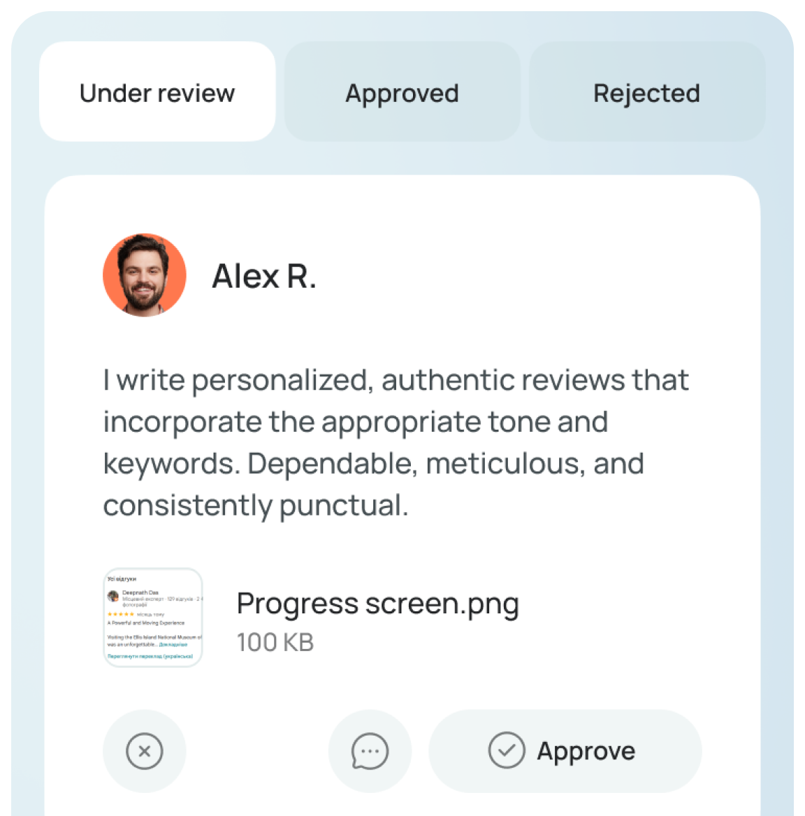 reviewing the proof of work on the platform