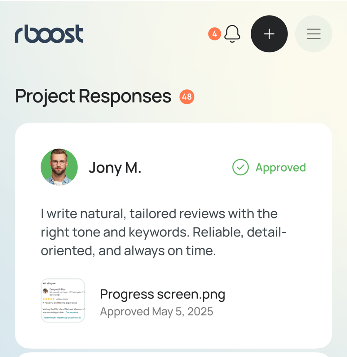 approving and paying for the review on the platform